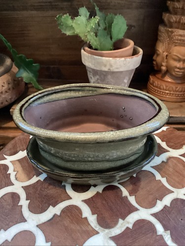 Olive green glazed oval - olive,