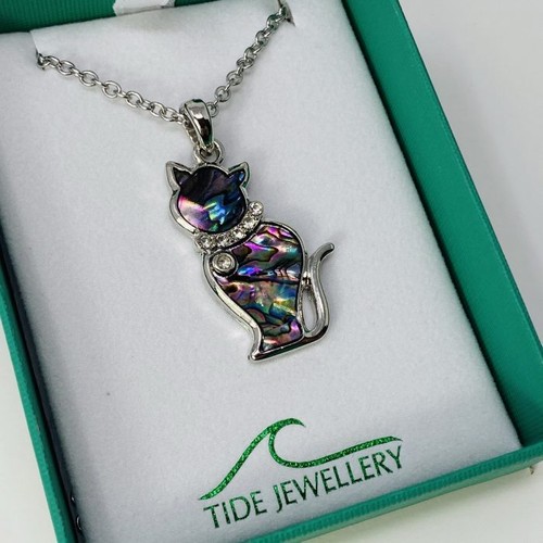 Paua shell cat necklace - cat,