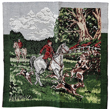Pair of 18 x 18"    Tapestry Pillow Panels   BRITISH FOX HUNT  Dogs Horse Riders