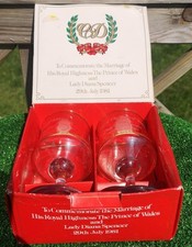VTG Royal Wedding Charles & Diana Commemorative Glass Wine Goblets x2 Boxed 1981
