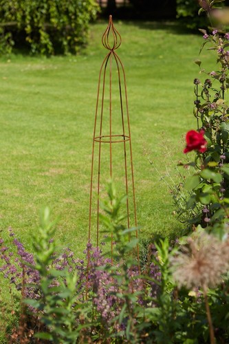 Rusty metal obelisk plant - rusty,