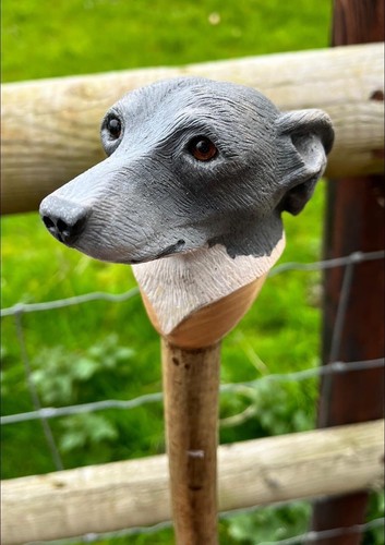 Hand carved whippet head - hand, in