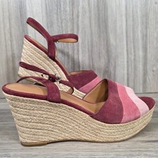 Coach Women’s Farren Suede Wedge Sandals UK Size 8 B Pink Multi Stripe