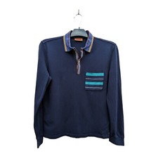 Missoni Navy Polo Shirt Long Sleeved Men's Size XS Striped Collar /Chest Pocket
