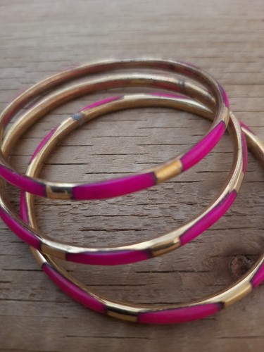 Pink gold tone bangle set - pink,