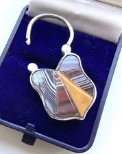 Antique Victorian Scottish Sterling Silver Agate Padlock Locket Pendant Clasp