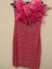 Hot Pink Feather Rhinestone Beaded Party Dress Midi Concealed Zip Size Medium