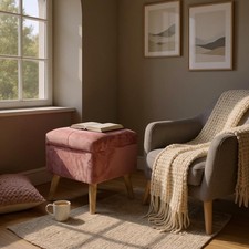 Modern Square Pink Ottoman Footstool With Velvet Padded Lift Up Storage for Home
