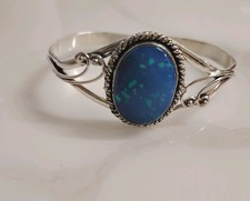 Signed Sterling Silver 925 Blue  Australian Doublet Opal Bracelet 19cm