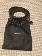SAINT LAURENT PARIS YSL BLACK LEATHER SKINNY BELT