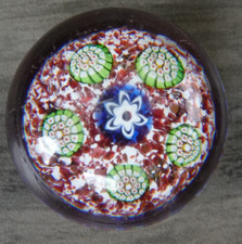 Antique Miniature Saint Louis Jasper & Spaced Millefiori Art Glass Paperweight