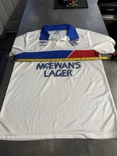 rangers retro shirt large Umbro Reproduction White Red Blue McEwans Lager 85/87