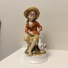 Vintage Ceramic Pottery Marks And Rosenfeld MR Girl with a goose Figure 6.5"