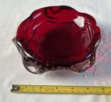 Rare Large Whitefriars Style Ruby Red  “Spangle” Bowl  Dish Controlled Bubble 