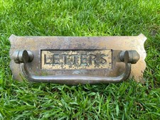 Reclaimed heavy brass old front door letter box plate knocker `letterbox