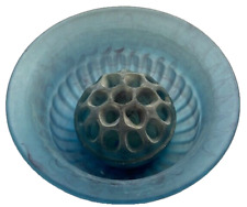 BLUE CLOUD GLASS Art Deco 7830/1910 FLOWER BOWL & FROG 19 HOLE DISPLAY Davidson