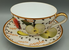 Limoges LG hand decorated breakfast cup & saucer - Apple fruit decoration VGC