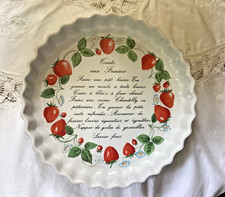 Vintage French Strawberry Flan Dish With Recipe Large Rustic Tart Dish