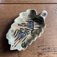 Vintage French Vallauris Pottery Ceramic Glazed Dish Leaf Shape 8”