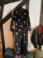 Zara Long Velvet Wrap Dress Size medium Black Floral Side Slit