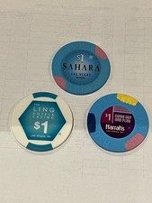 3 x $1 One Dollar Las Vegas Casino Chips, Sahara, Harrah's & The LinQ