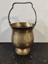 Antique Middle Eastern Arabic Brass Silver Metal Cauldron Vessel Symbols
