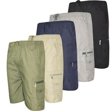 Mens Summer Elasticated Plain Shorts Cotton Lightweight Cargo Combat Pants S-3XL