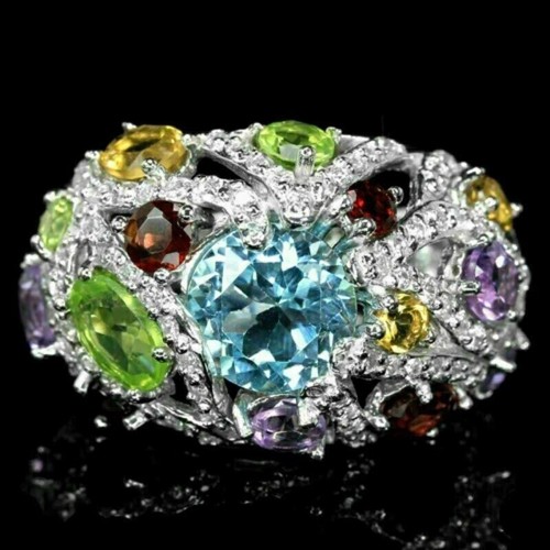 Silver ring topaz garnet - silver,