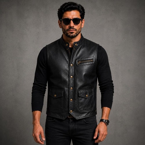 New men black genuine biker - men's,