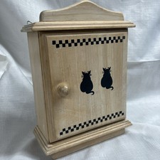 Cat Themed Wooden Wall / Deck Mounted  Key Cabinet With Door. Good Condition