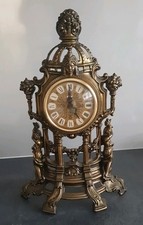 Retro Ornate Filigree Clock Bronze Coloured Metal 15.5" Tall - Working 
