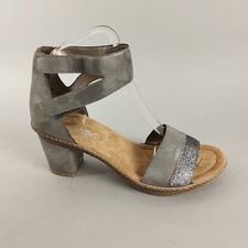 Rieker Sandals Womens 6 Grey Silver Faux Leather Heel Strappy Ankle Strap