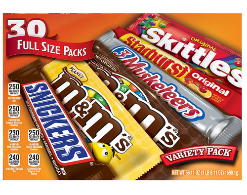Snickers skittles and - m&m's,,