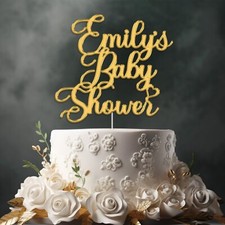 BABY SHOWER PERSONALISED CAKE TOPPER - Custom Name Only Mirror Acrylic