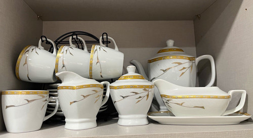 White gold floral ceramic - white,