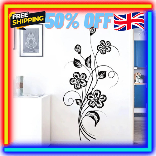 Black flower wall sticker - black,