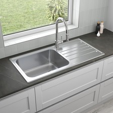 1 Bowl Kitchen Sink Large Deep Inset Reversible Drainer Waste Stainless Steel