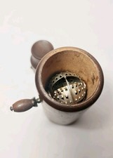 Vintage Danish Brown Cylinder Solid Teak Nutmeg Grinder with Hand Crank ~ 6" 