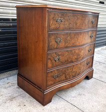 Antique/vintage Four Drawer Serpentine Burr Walnut Top/fronted Chest Of Drawers