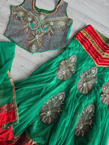 Red green lehnga - red,