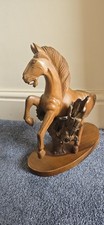 Hand Carved Argentinian Horse Rearing Up.  Mounted On A Timber Plinth.