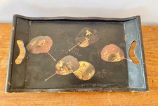 Obon Serving Tray Vintage Japanese Lacquer Wood Embossed Kyoto Edo Sado Tea