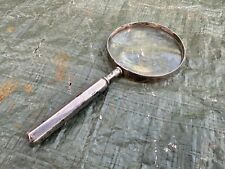 VINTAGE LARGE SILVER MAGNIFYING GLASS METAL HANDLE COLLECTIBLE