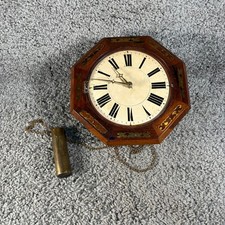 Antique Octagonal Wall Clock  Inlay Weight Driven Vintage Timepiece Rare