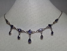 Preowned Sterling Silver Necklace Inset Amethysts Square, Oval & Teardrop Stones