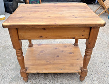Vintage Solid Pine Country Farmhouse Two Tier Table/ Butchers Block