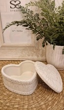 NEXT White Crackle Glaze Ceramic Heart Trinket Pot & Lid Ornament Home Decor