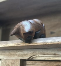 Vintage 90s Wooden Cat Peeking Shelf Edge Sitter Ornament Figure