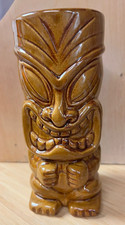 Retro Tiki Mug Vase Glazed Brown Hawaiian Polynesian Collectable Vintage Barware