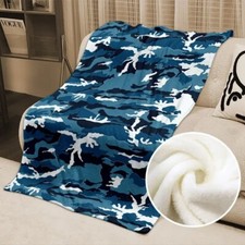 Extra Large Blue Camouflage Blanket Fleece Throw 200cmx180cm Rare Used Free UK?